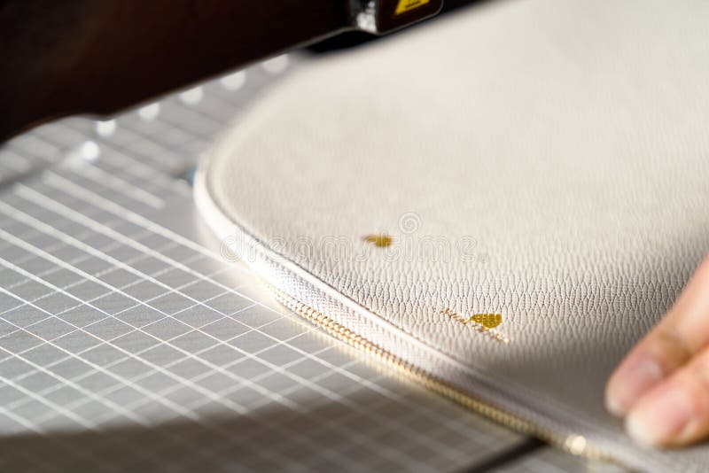 Leather Crafting Concept with Leather Engraving Machine, Closeup Stock