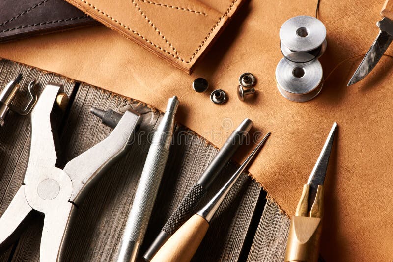Leather crafting tools stock image. Image of textured 32189475