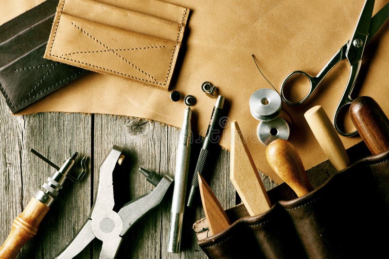 Leather crafting tools stock image. Image of handicrafstman 51968861