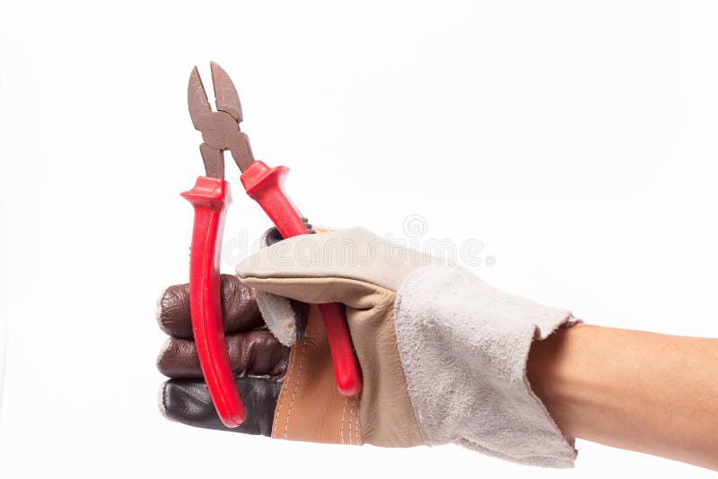 Leather Gloves for Safe Repair Technician. on White Background Stock