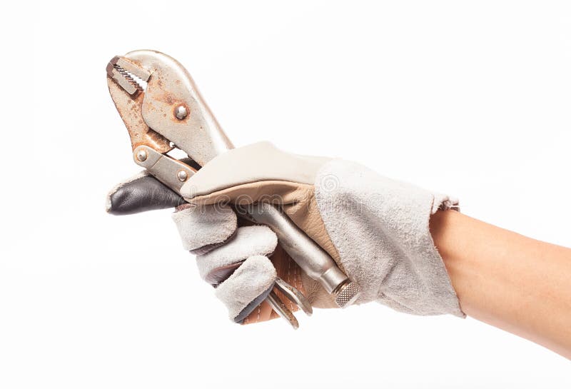 Leather Gloves for Safe Repair Technician. on White Background Stock