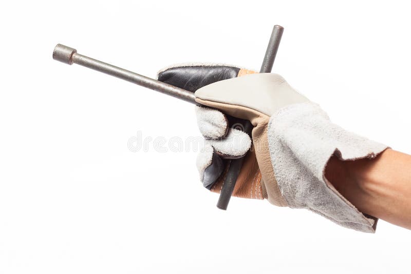 Leather Gloves for Safe Repair Technician. on White Background Stock