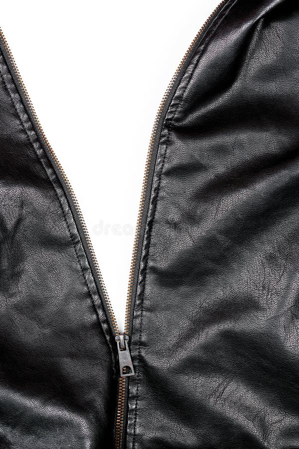 Leather jacket open zipper stock image. Image of winter 208926735