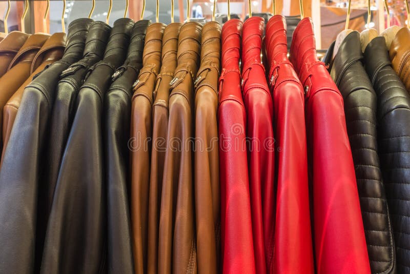 Leather Jackets on Hanger in Store Stock Photo Image of jackets