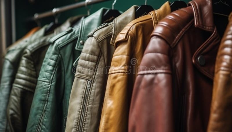 Leather Jackets in a Row at Boutique Generated by AI Stock Photo ...