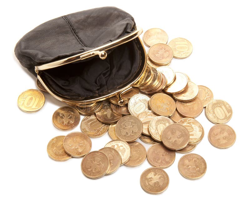 Leather purse and coins