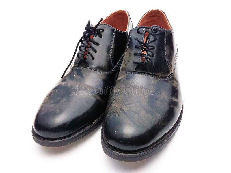 Leather Shoes that are Not Clean because of Dust. Stock Photo Image