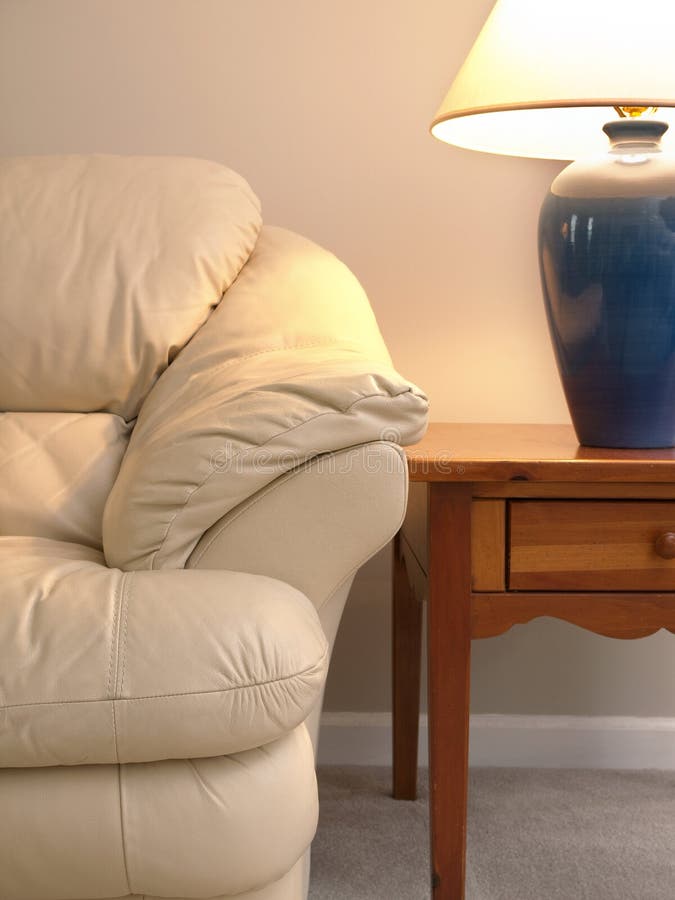 Leather Sofa with Lamp End Table