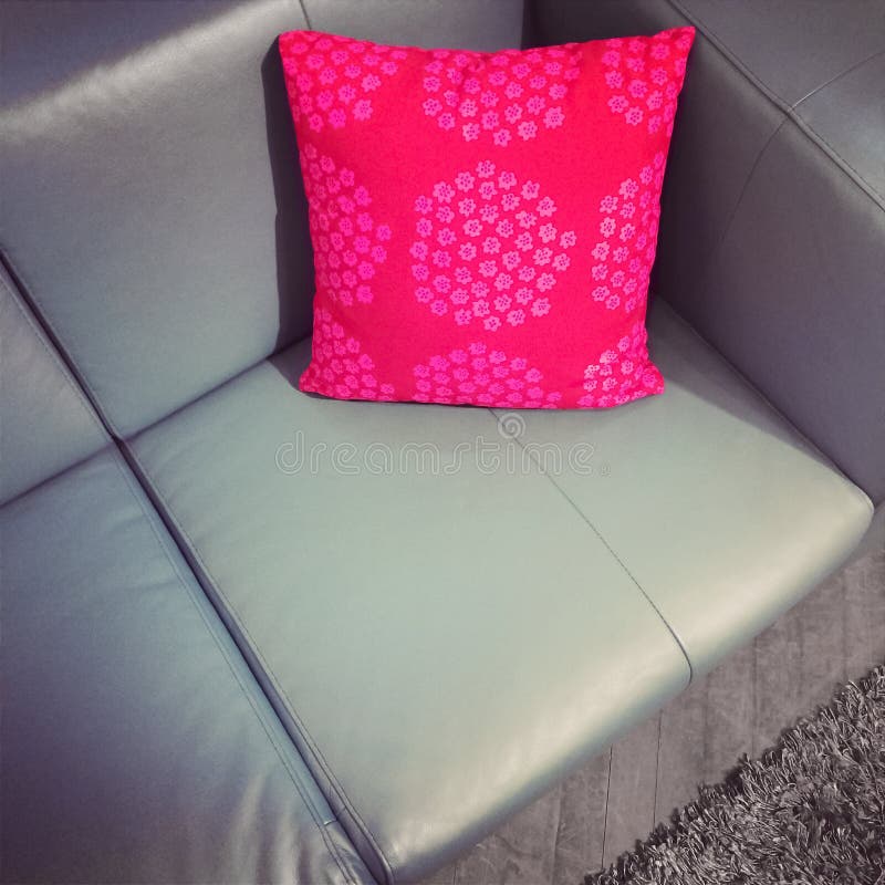 Leather Sofa with Red Cushion Stock Image Image of modern, furniture