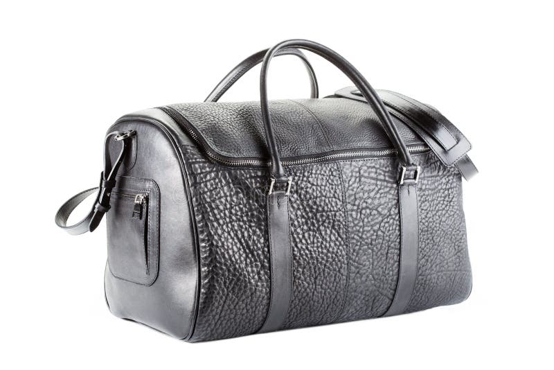 Leather Soft Travel Bag of Medium Size on a White Background Stock
