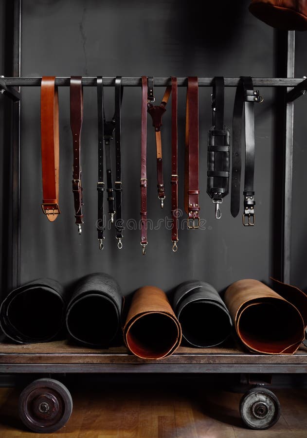 Leather Straps on the Rack Near the Wall Stock Image Image of beige, lamp 89077087