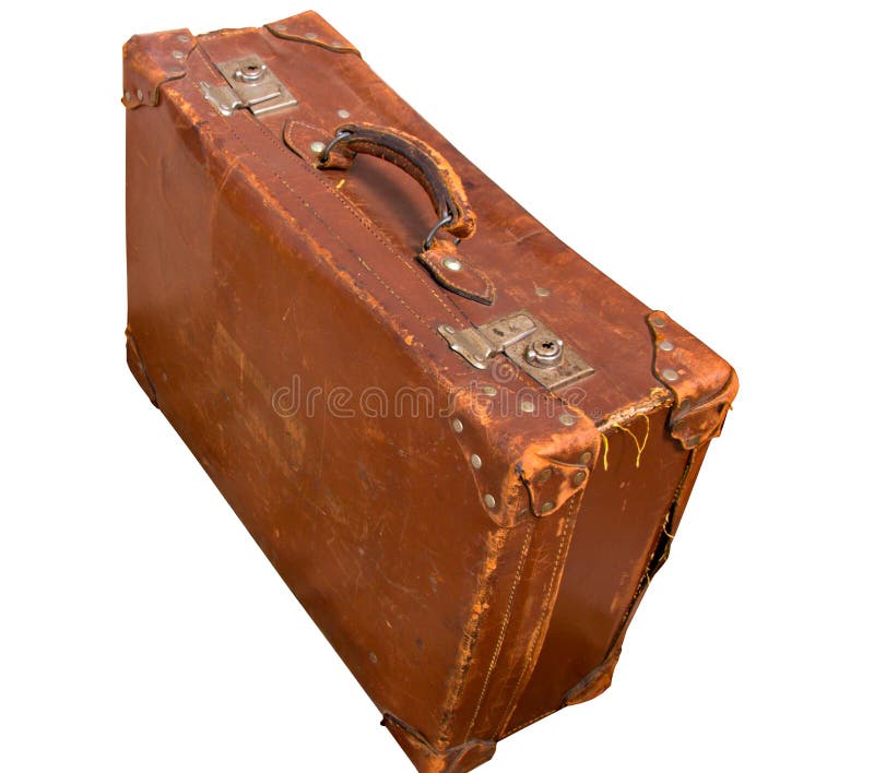 Vintage Leather Suitcase with Straps Isolated. Stock Image Image of