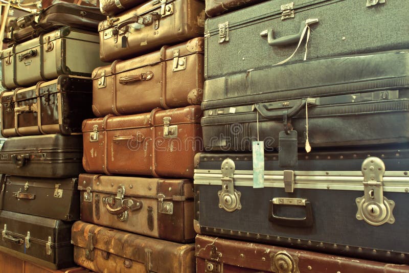 Leather suitcases stacked