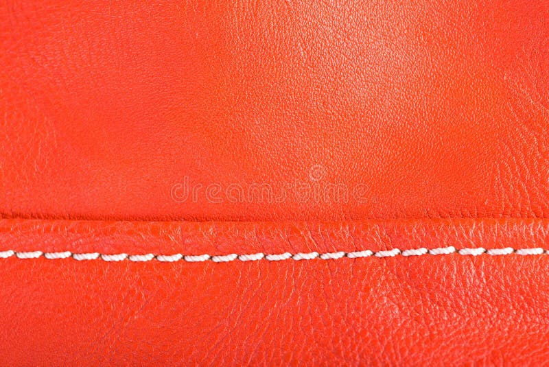 Leather Texture, Orange Background Skin Stitched with White Thread