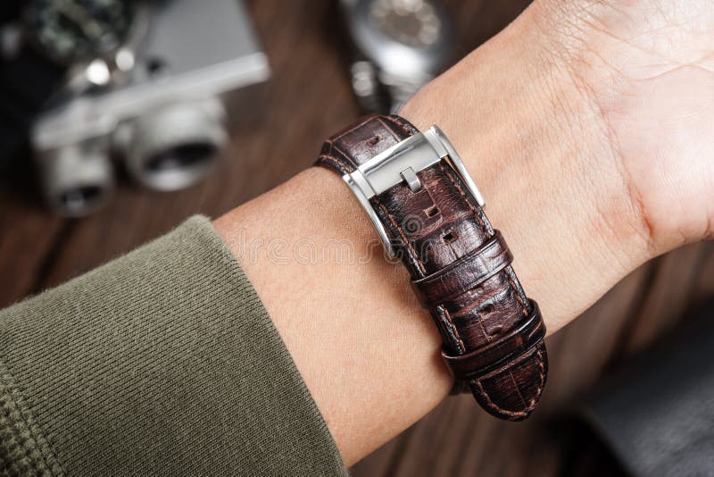 Leather watch band stock photo. Image of band, style 160944684