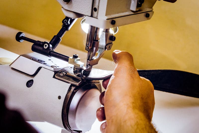 Leather Stitching Seams on Sewing Machine Stock Image Image