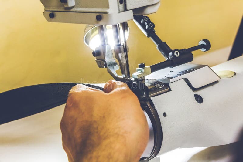 Leather Stitching Seams on Sewing Machine Stock Photo Image