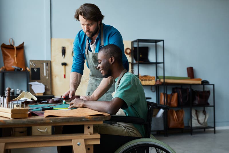 Leatherworker Teaching Apprentice Stock Image Image of business