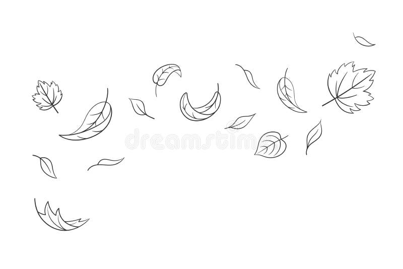 Leaves Fall Set in Doodle Style, Vector Illustration. Wave Cold Air