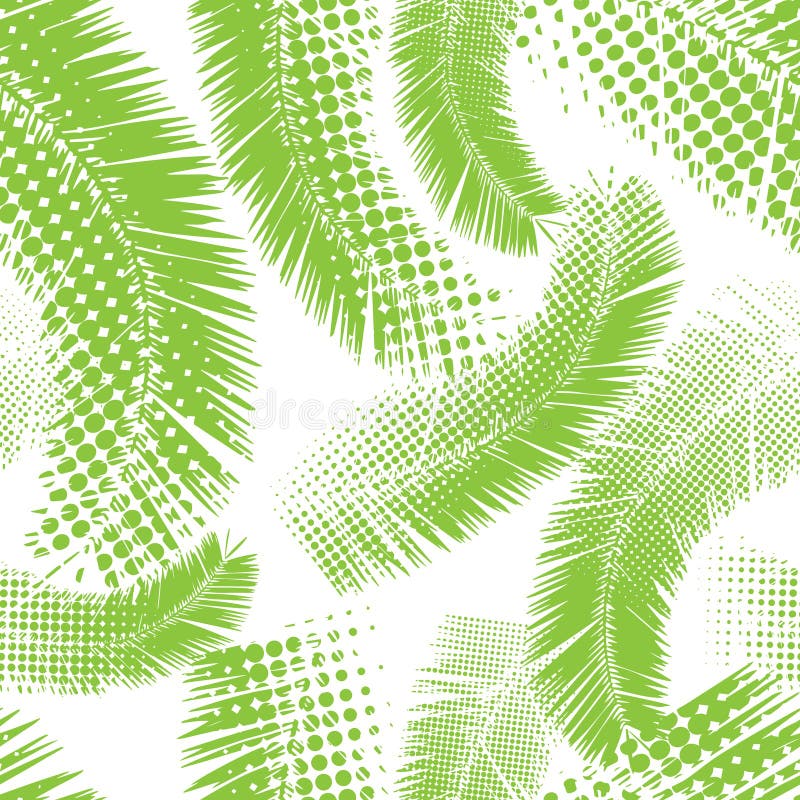 Palm leaves seamless pattern on white background. Vector background stock illustration