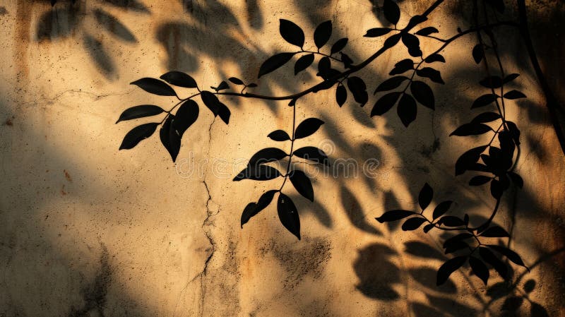 Leaves&#x27; silhouettes cast on a wall by sun&#x27;s rays, creating a playful pattern of light and dark shapes AI generated. Leaves&#x27; silhouettes cast on a wall by sun&#x27;s rays, creating a playful pattern of light and dark shapes AI generated