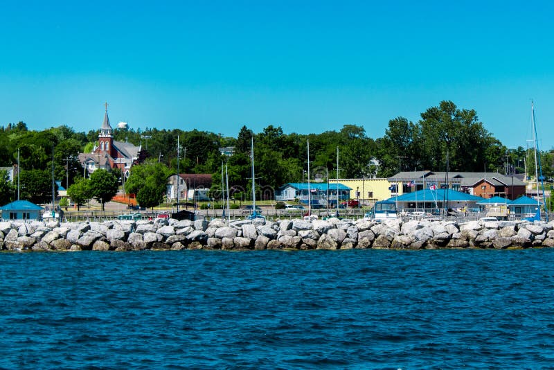 St. Ignace Harbor Light, Michigan Stock Image Image of sail, fish