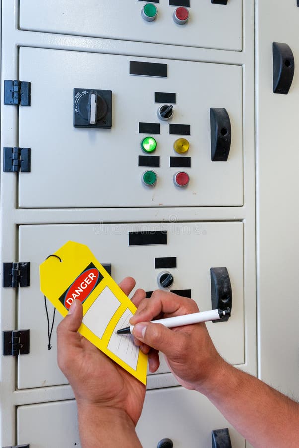 Leaving Lock Note on Industrial Machinery Switch Stock Photo Image of