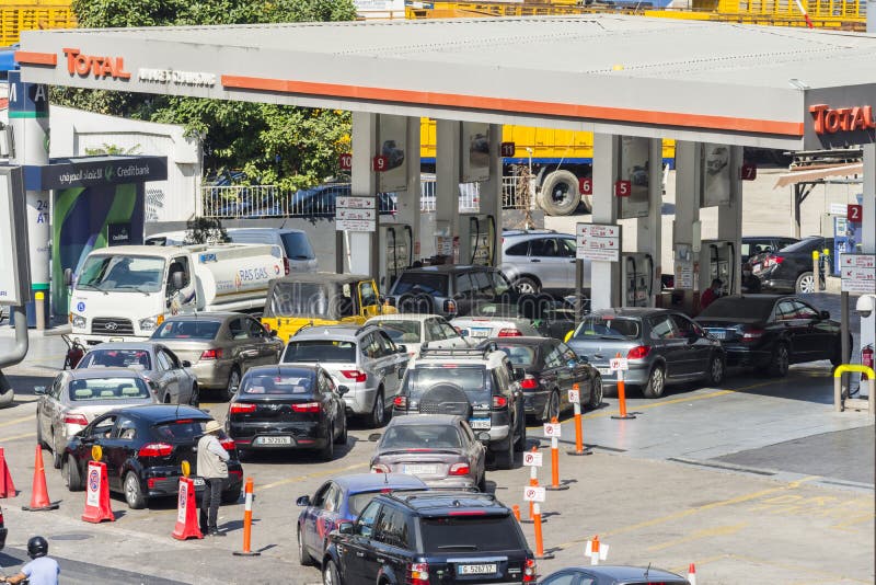 Lebanese Drivers Queue at Gas Stations, Beirut, Lebanon Editorial Stock