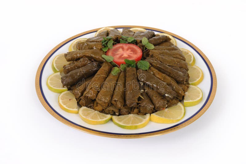 Lebanese food of stuffed grape and rice decorated