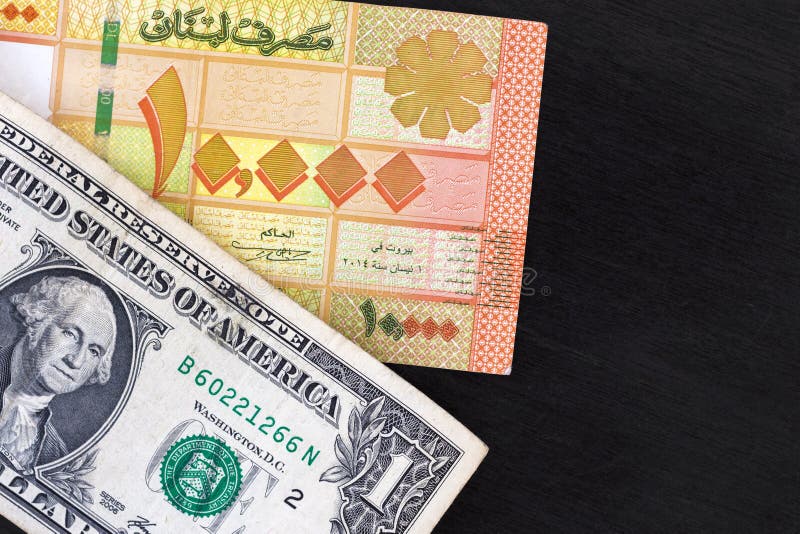 10 000 Lebanese Pounds Bill and One US Dollar Bill, Lebanon Currency