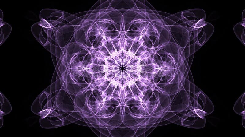 Leben purpurrote Fractalmandala, Videotunnel auf schwarzem Hintergrund Lebhafte symmetrische Muster für Angelegenheiten und Medit