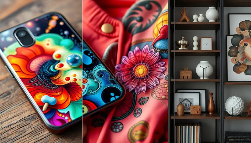 Lebendige ai generierte digitale Kunst auf Handy Gehäuse Textil und Home Dekoration stock abbildung
