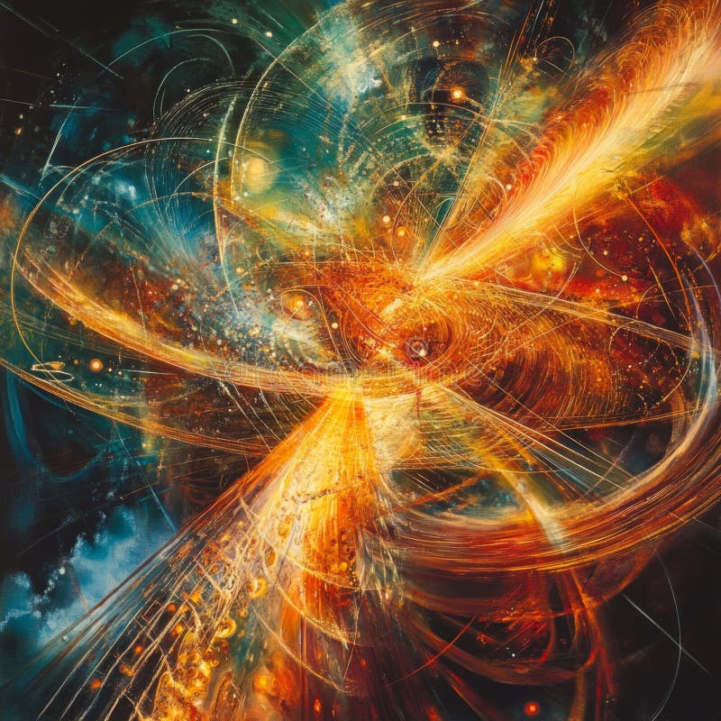 Lebendige kosmische Energie und feurige Wirbel in dynamischer abstrakter Kunst stockbilder