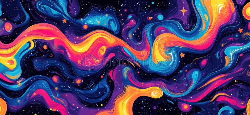 Lebendige kosmische Wirbel im tiefen Raum mit bunten Nebel und Sternen kopieren Platz für Text lizenzfreie stockbilder