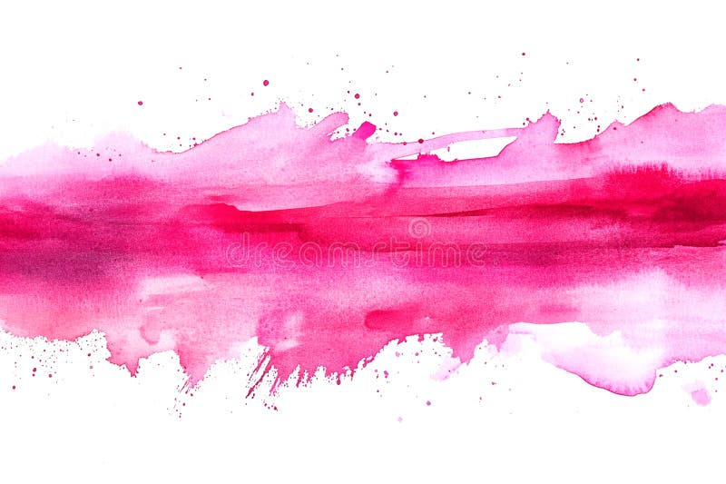 Lebendiger Pinselstrich mit rosa Aquarellfarbe, der ein dynamisches und abstraktes Design auf einem sauberen weißen Hintergrund sc stockbild