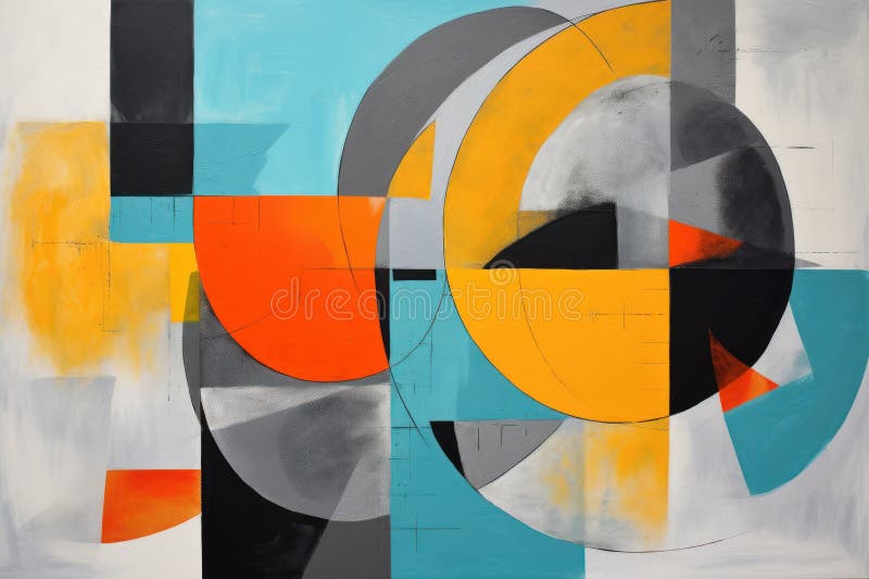 Lebendiges abstraktes Bild mit geometrischen Formen in Komposition. generative Hilfe stockfotografie