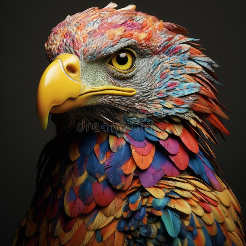 Lebendiges und surreales Regenbogenadlerportrait von jon bryson lizenzfreie abbildung
