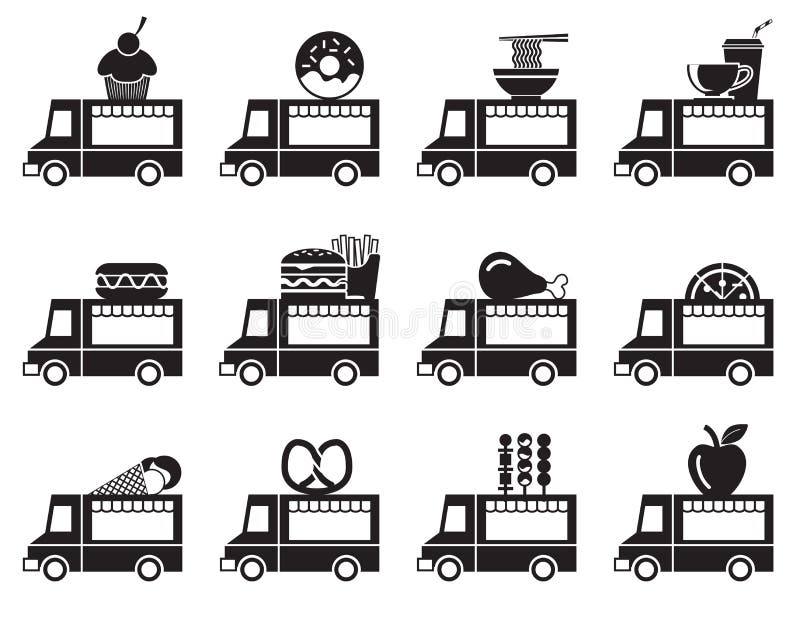 Lebensmittel-LKW-Ikonensatz stock abbildung Lebensmittel-LKW-Ikonensatz stock abbildung