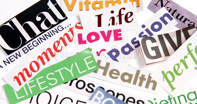 Healthy lifestyle, using cut up magazine words. Healthy lifestyle, using cut up magazine words