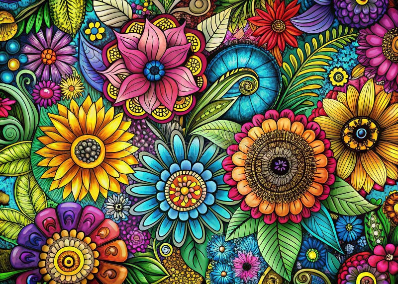 Lebendige botanische Doodle-Illustrationen für Malbücher und Designprojekte Schwarz-weiße Umrisse für lizenzfreie abbildung