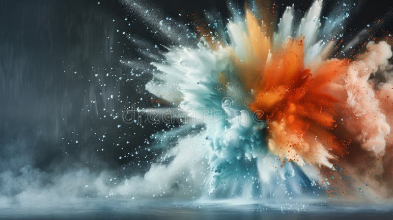 Lebhafte Explosion des blühenden rot-weiß-blauen Pulvers, die eine atemberaubende abstrakte Wolke auf dunklem Hintergrund erzeugt stock abbildung