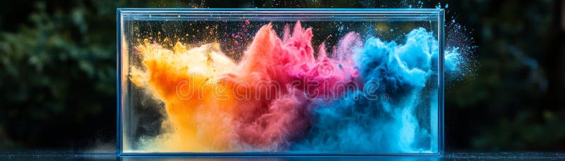 Lebhafte Explosion farbenfrohen Pulvers im Wasser, die atemberaubende visuelle Muster und dynamische Bewegung erzeugt. perfekt für vektor abbildung