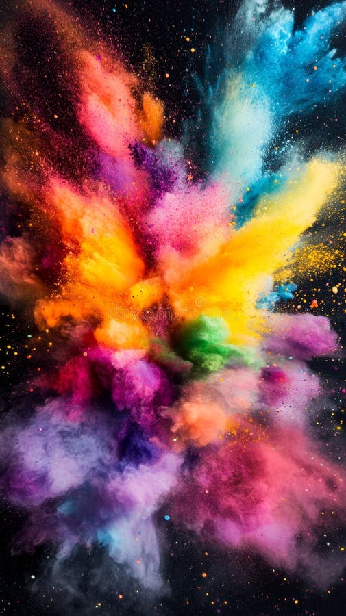 Lebhafte Explosion von Farben auf schwarzem Hintergrund senkrechten Hintergrundbildern für Telefone vektor abbildung