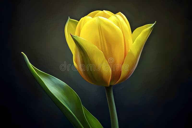 Lebhafte gelbe Tulpe dunkler Hintergrund elegante Blüte vektor abbildung