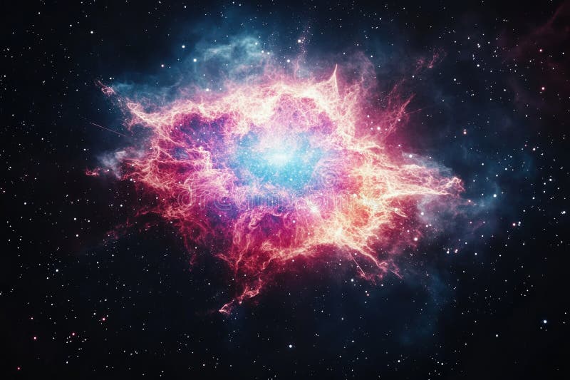 Lebhafte kosmische Explosion mit holografischen galaktischen Farben im Weltraum stockfoto
