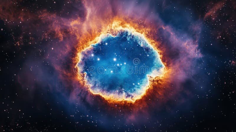 Lebhafter kosmischer Nebel mit Blau und Orange Halo im Weltraum stock abbildung