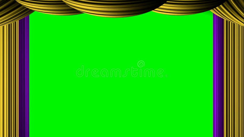 Lebhafter laut summender cyan-blauer weißer Vorhang auf grünem Schirmfarbenreinheitsschlüssel für das Preis-Oscar-Filmbericht-Büh