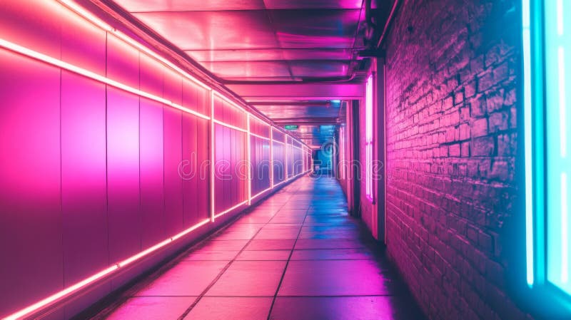 Lebhafter Neontunnel mit rosa und blauer Beleuchtung lizenzfreie abbildung