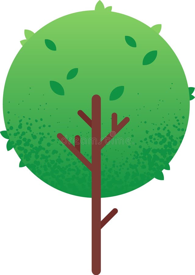 Lebhafter stilisierter Baum mit einer perfekt runden grünen Krone und einem schlanken braunen Kofferraum vor weißem Hintergrund. lizenzfreie abbildung