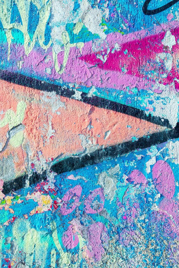 Lebhaftes Abstract Graffiti Textur in Neon Blue Pink Peach mit 80er Urban Flair stockfotografie